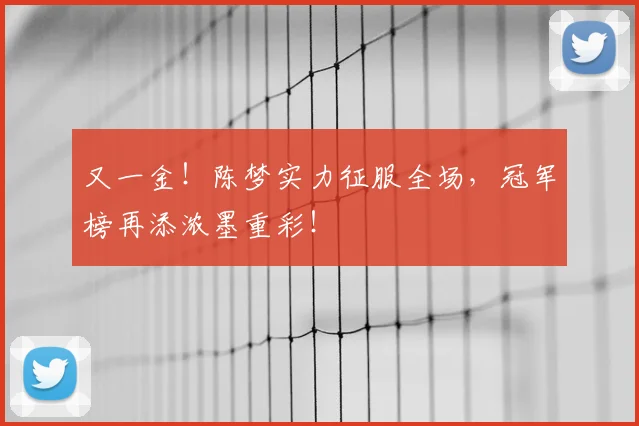 又一金！陈梦实力征服全场，冠军榜再添浓墨重彩！